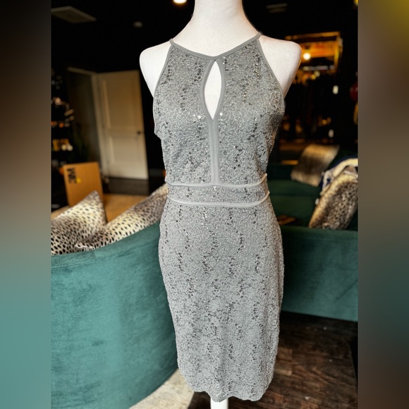 Night Way Collections Dresses & Skirts - Silver, sequined, sleeveless dress with tie back